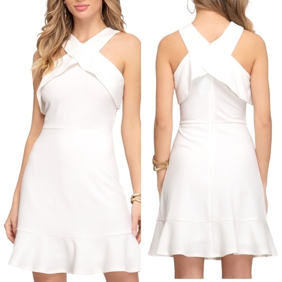 SHE + SKY “She’s The One” Fit and Flare Dress Size Small in Off White - Picture 1 of 12